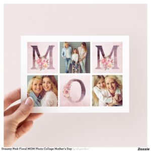Dreamy Pink Floral MOM Photo Collage Mother's Day Card