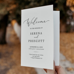 Delicate Black Calligraphy Folded Wedding Party Program