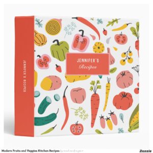 Modern Fruits and Veggies Kitchen Recipes 3 Ring Binder