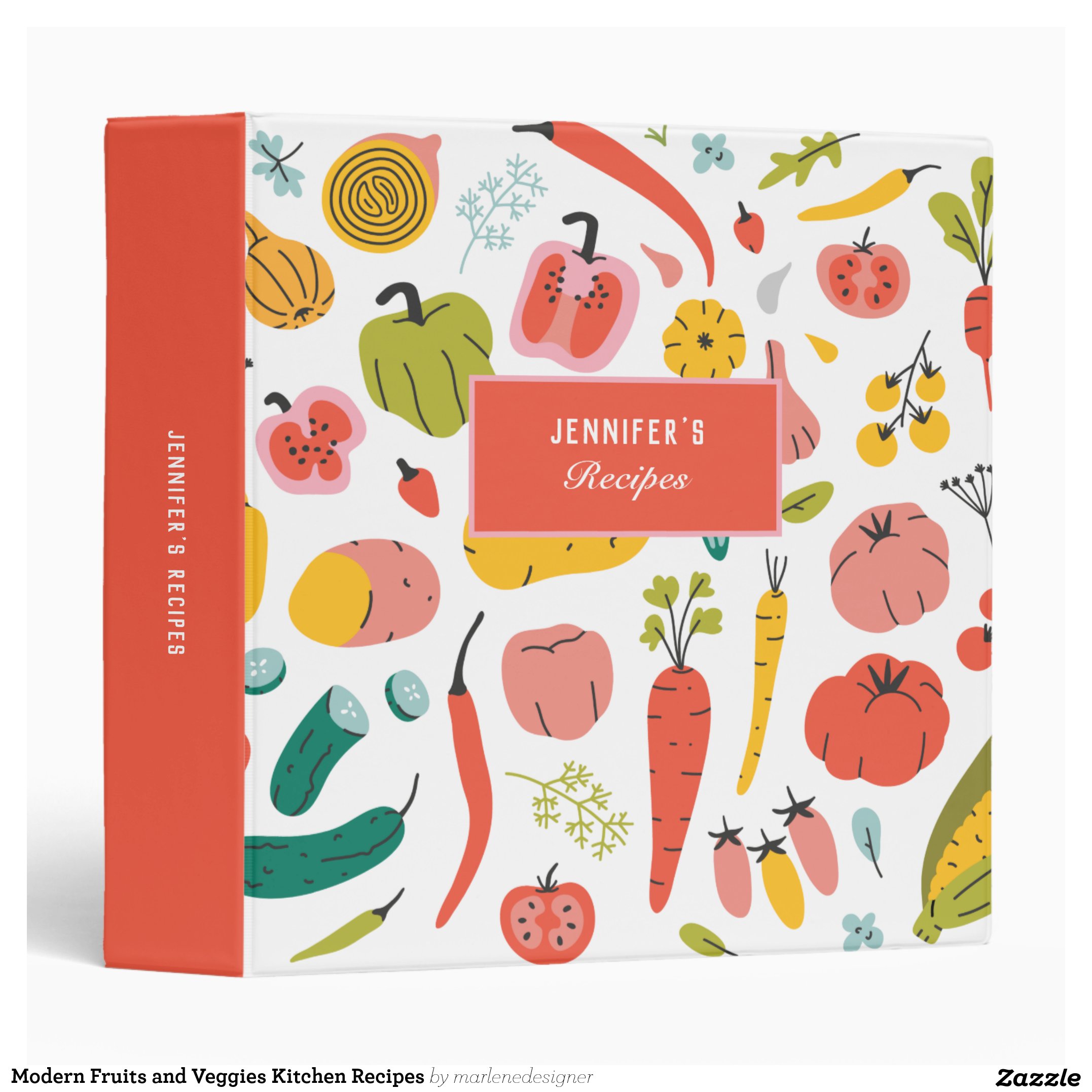 Modern Fruits and Veggies Kitchen Recipes 3 Ring Binder