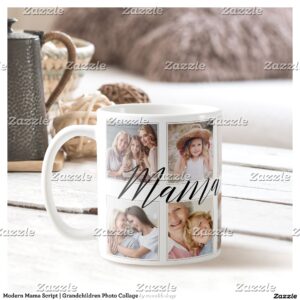 Modern Mama Script Grandchildren Photo Collage Coffee Mug