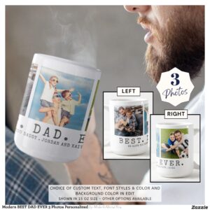 Modern BEST DAD EVER 3 Photos Personalized Coffee Mug