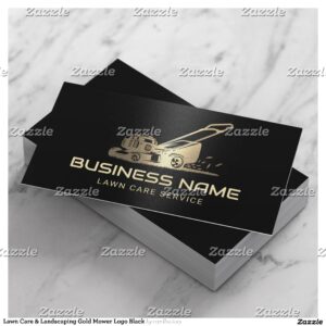 Lawn Care & Landscaping Gold Mower Logo Black Business Card