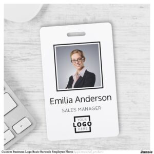 Custom Business Logo Basic Barcode Employee Photo Badge
