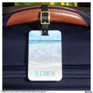 California ocean waves summer beach photo monogram luggage tag