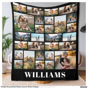 Family Personalized Name Custom Photo Collage Fleece Blanket