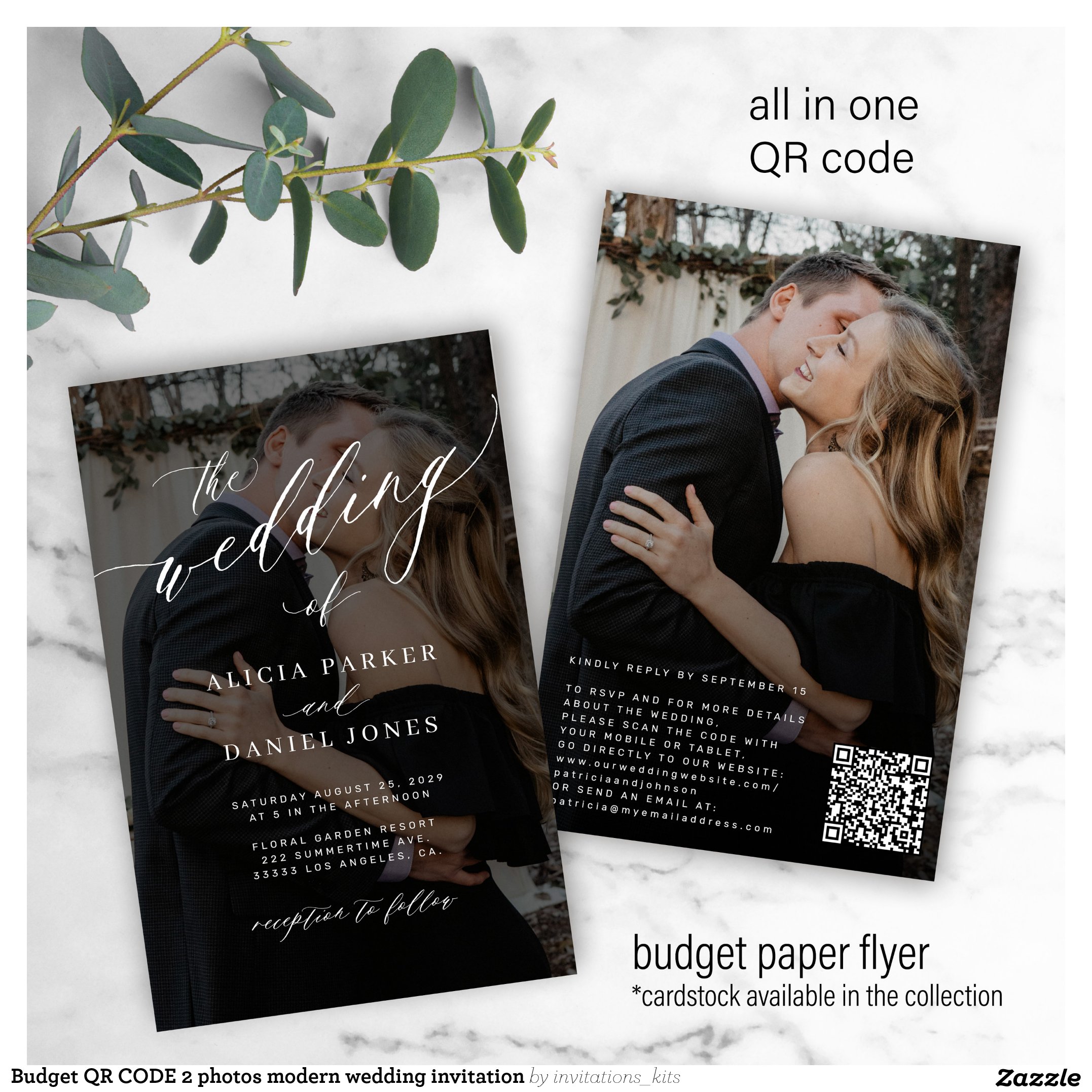 Budget QR CODE 2 photos modern wedding invitation Flyer