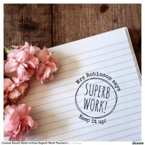Custom Round Hand-written Superb Work Teacher's Rubber Stamp