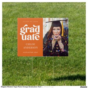 Elegant Modern Type Photo Orange Graduation Yard Sign