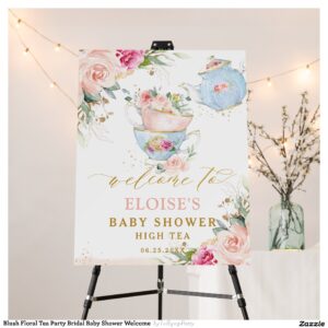 Blush Floral Tea Party Bridal Baby Shower Welcome Foam Board