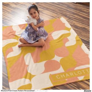 Mustard Pink Cream Pattern Personalized Fleece Blanket