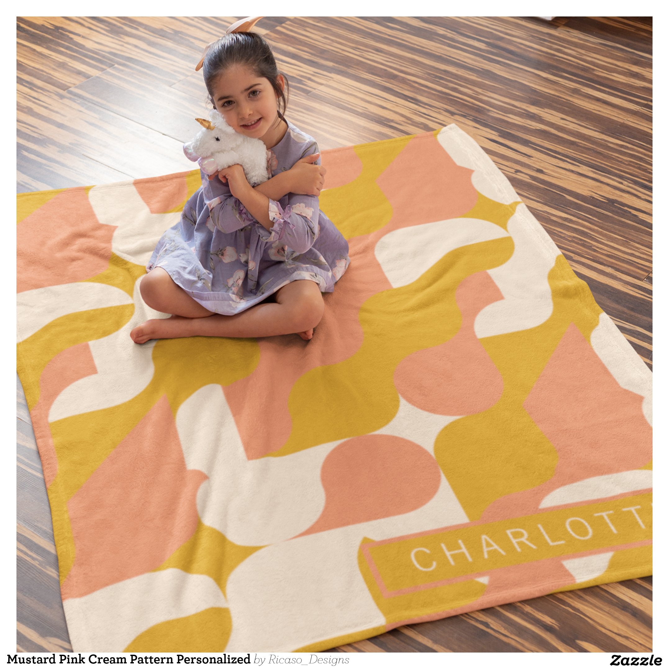 Mustard Pink Cream Pattern Personalized Fleece Blanket