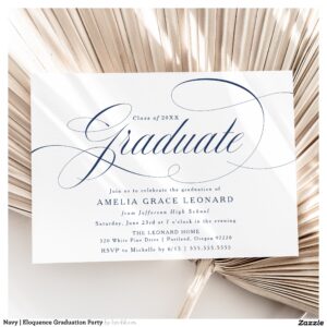 Elegant Navy Script Graduation Party Invitation