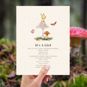 Butterfly Mushroom Woodland Nature Baby Shower Invitation