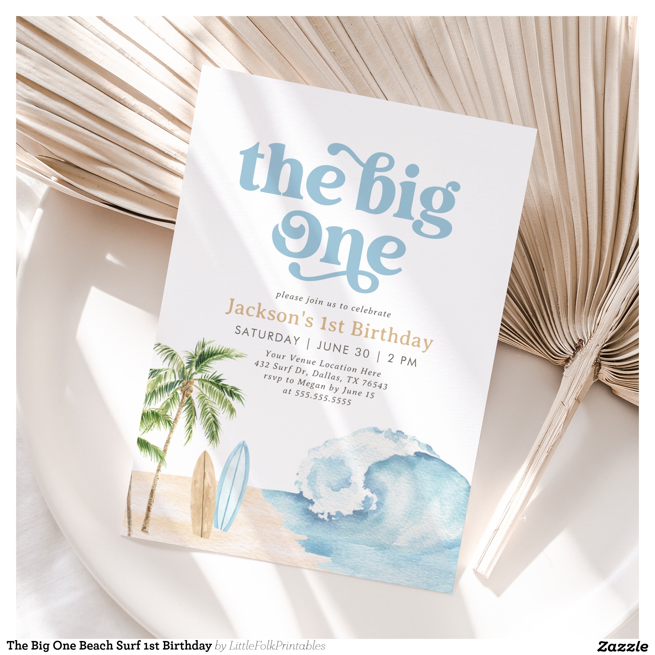 The Big One Beach Surf 1st Birthday Invitation