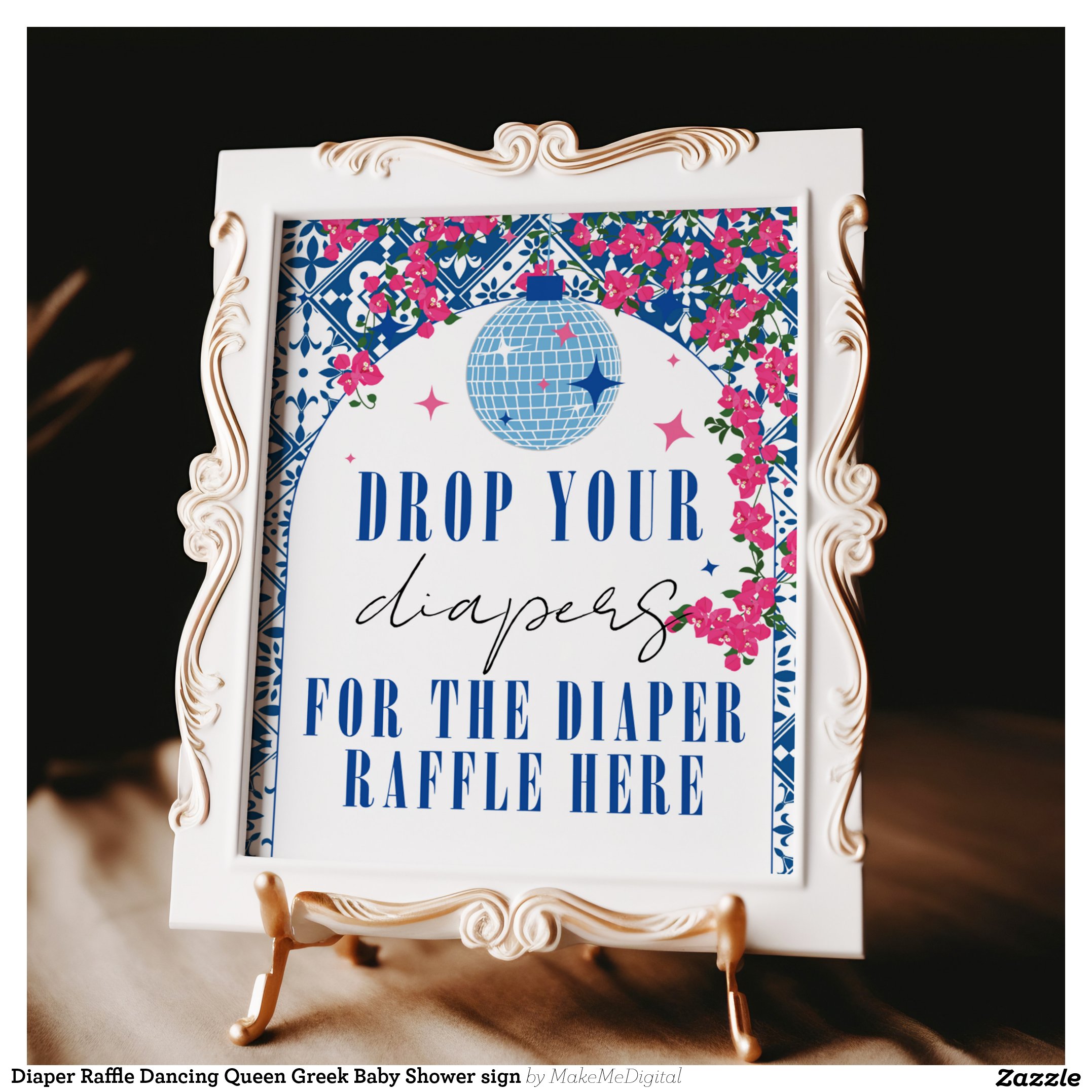 Diaper Raffle Dancing Queen Greek Baby Shower sign