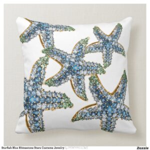 Starfish Blue Rhinestone Stars Costume Jewelry Throw Pillow