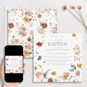 Elegant Garden Watercolor Floral Girl Baptism Invi Invitation