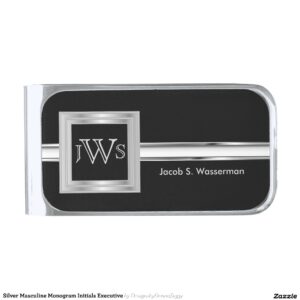 Silver Masculine Monogram Initials Executive Silver Finish Money Clip