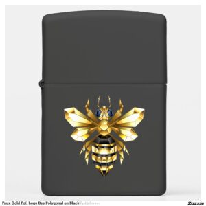 Faux Gold Foil Logo Bee Polygonal on Black Zippo Lighter