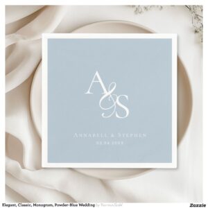Elegant, Classic, Monogram, Powder-Blue Wedding Napkins