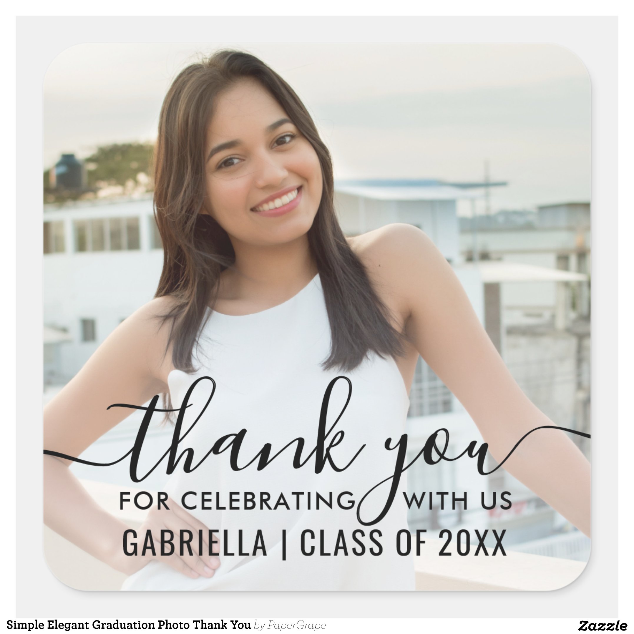 Simple Elegant Graduation Photo Thank You Square Sticker