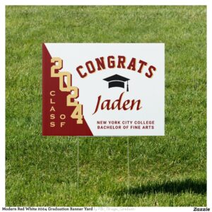 Modern Red White 2024 Graduation Banner Yard Sign
