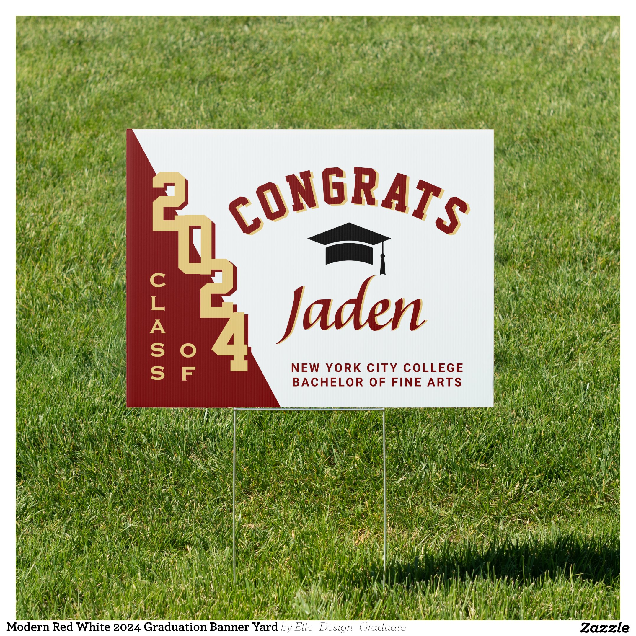 Modern Red White 2024 Graduation Banner Yard Sign