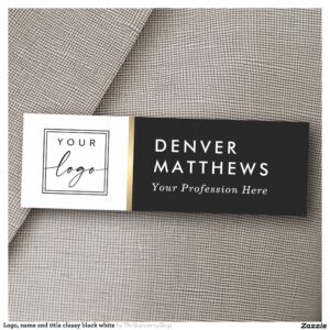 Logo, name and title classy black white name tag