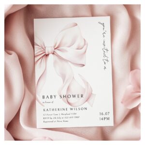 Modern Pink Bow Baby Shower Invitation