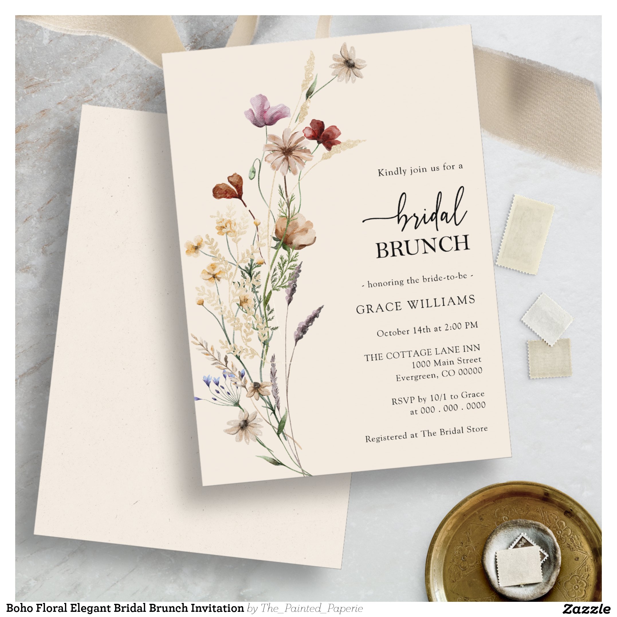Boho Floral Elegant Bridal Brunch Invitation