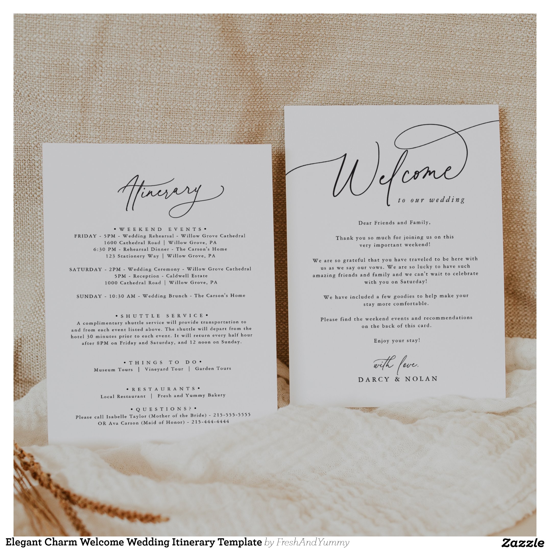 Elegant Charm Welcome Wedding Itinerary Template