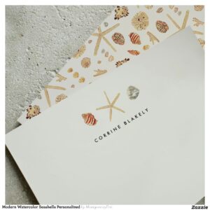 Modern Watercolor Seashells Personalized Note Card