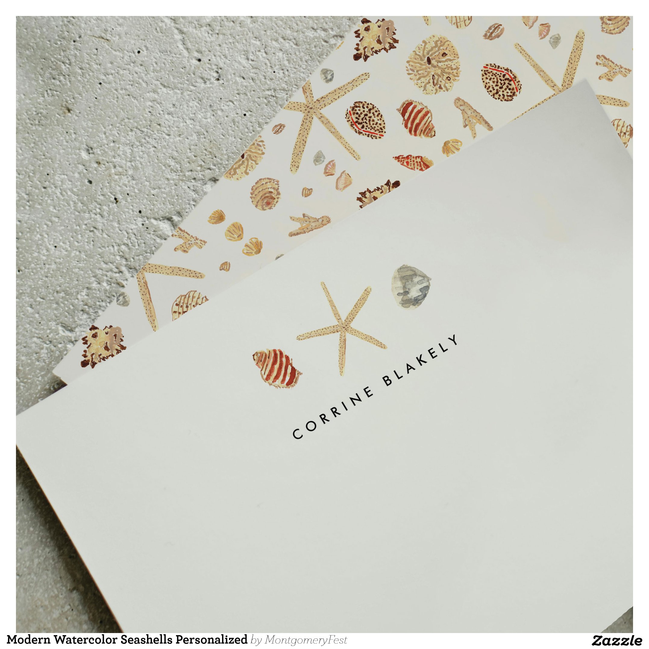 Modern Watercolor Seashells Personalized Note Card