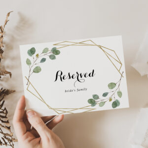 Gold Geometric Calligraphy Wedding Reserved Sign