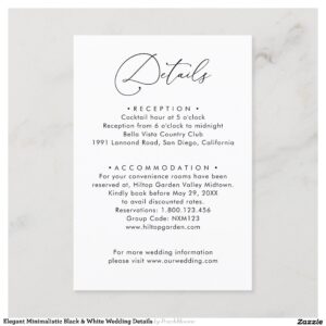 Elegant Minimalistic Black & White Wedding Details Enclosure Card