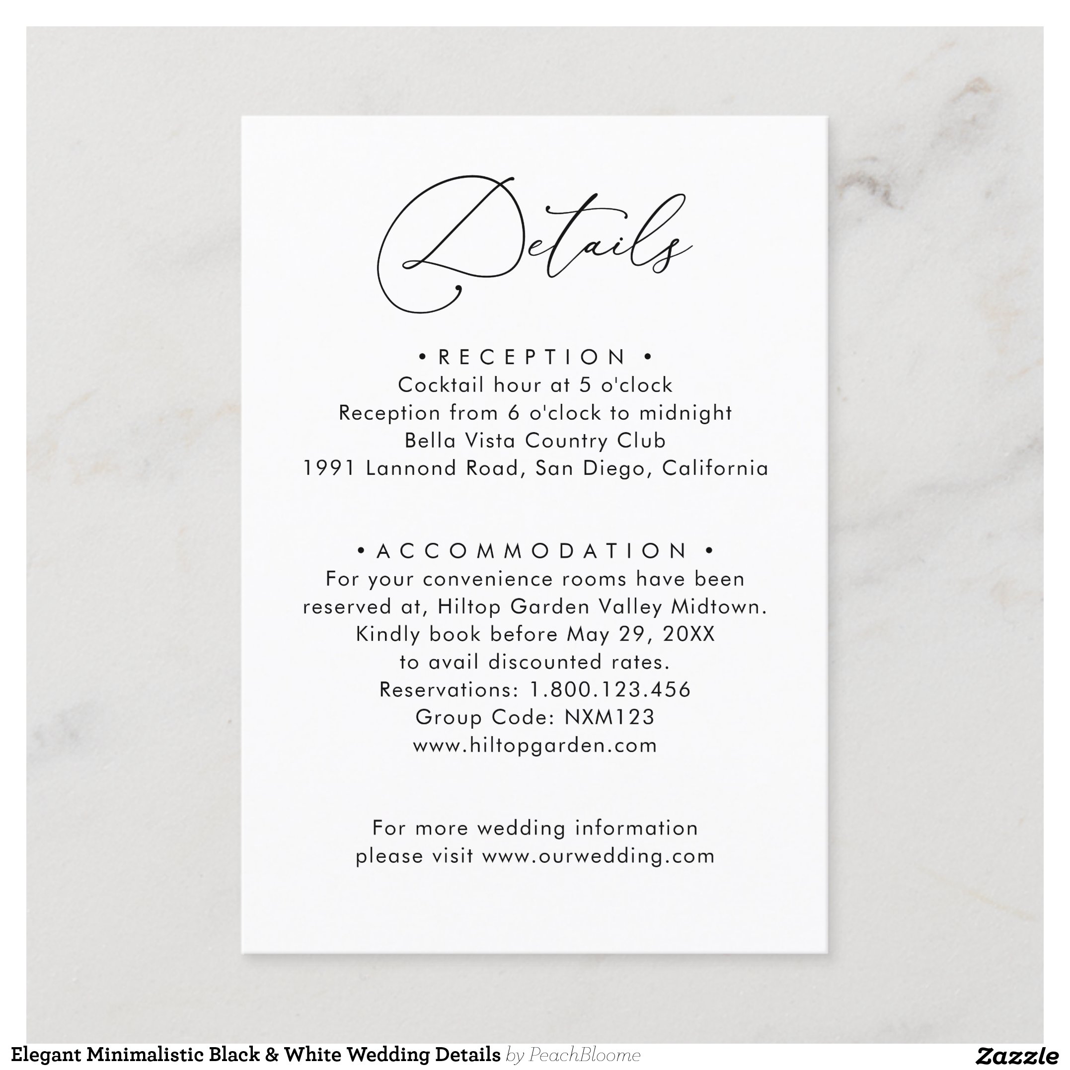 Elegant Minimalistic Black & White Wedding Details Enclosure Card