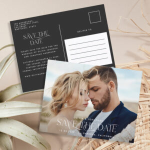 Elegant typography modern wedding landscape photo postcard