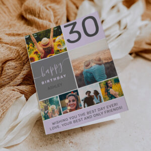 Modern birthday purple 10 photo collage grid card