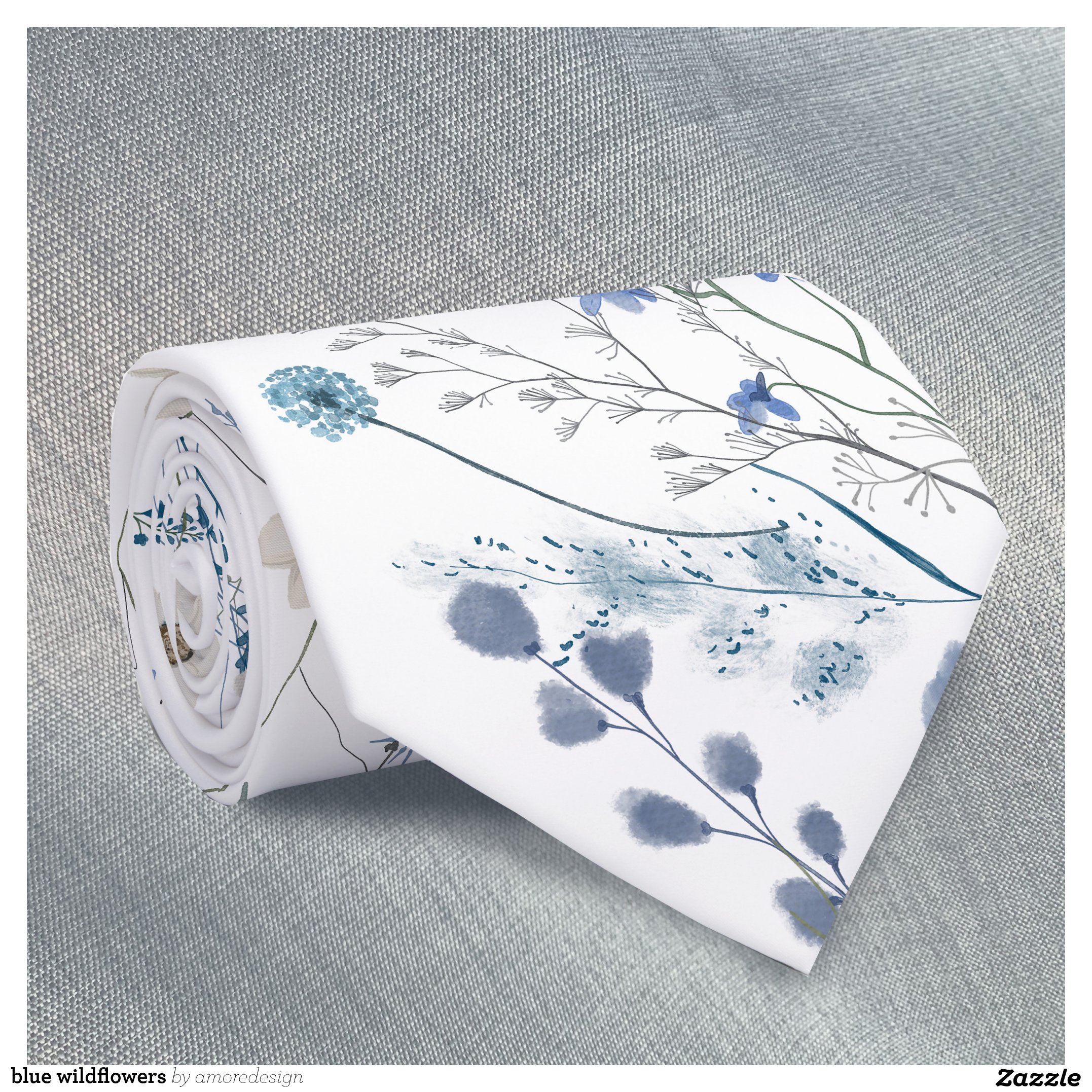 blue wildflowers neck tie