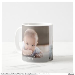 Modern Minimal 2 Photo White Text Overlay Keepsake Coffee Mug