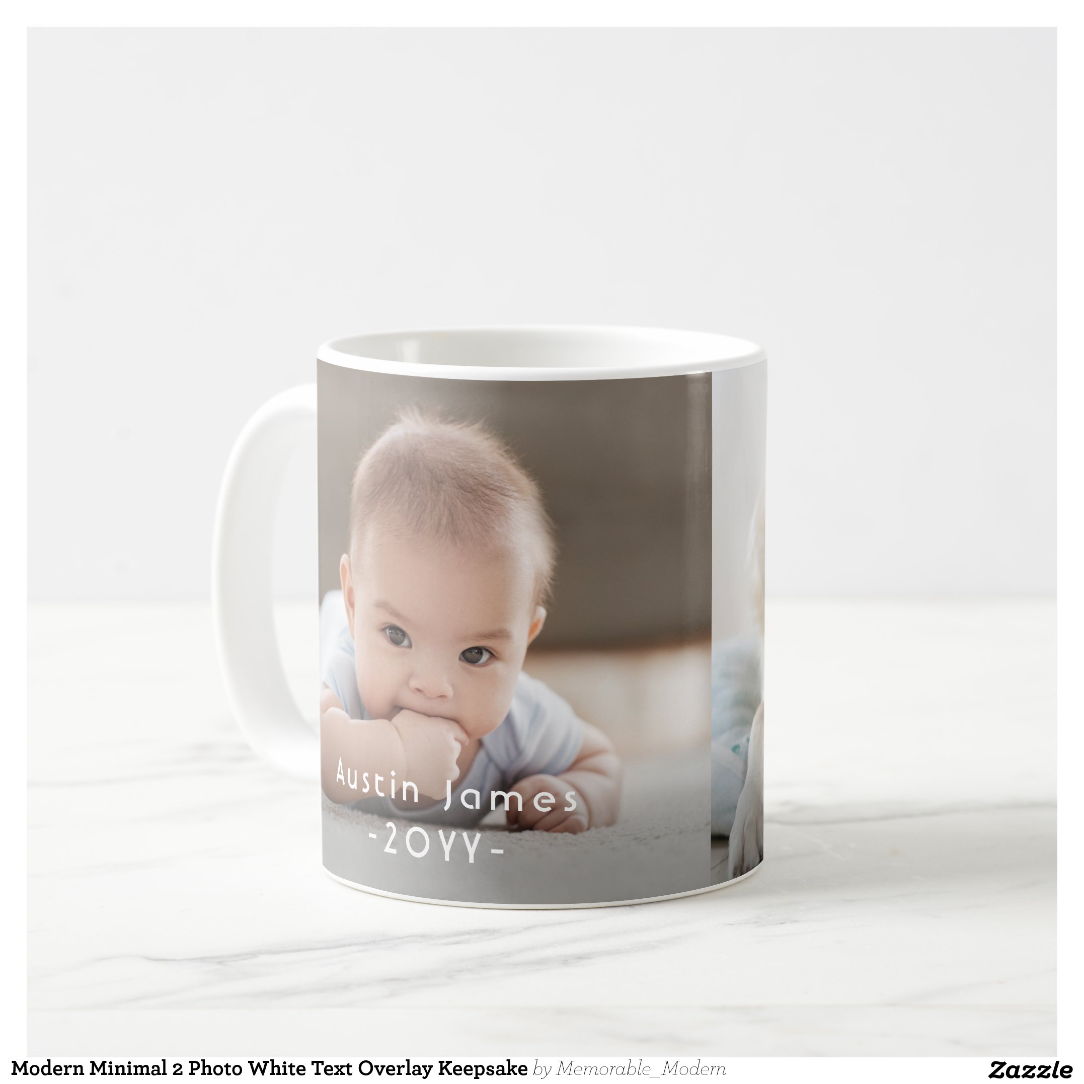 Modern Minimal 2 Photo White Text Overlay Keepsake Coffee Mug