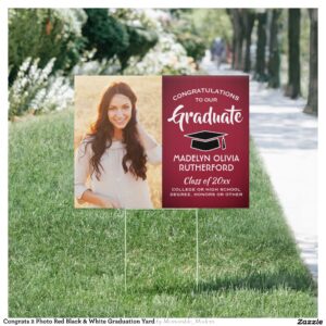 Congrats 2 Photo Red Black & White Graduation Yard Sign