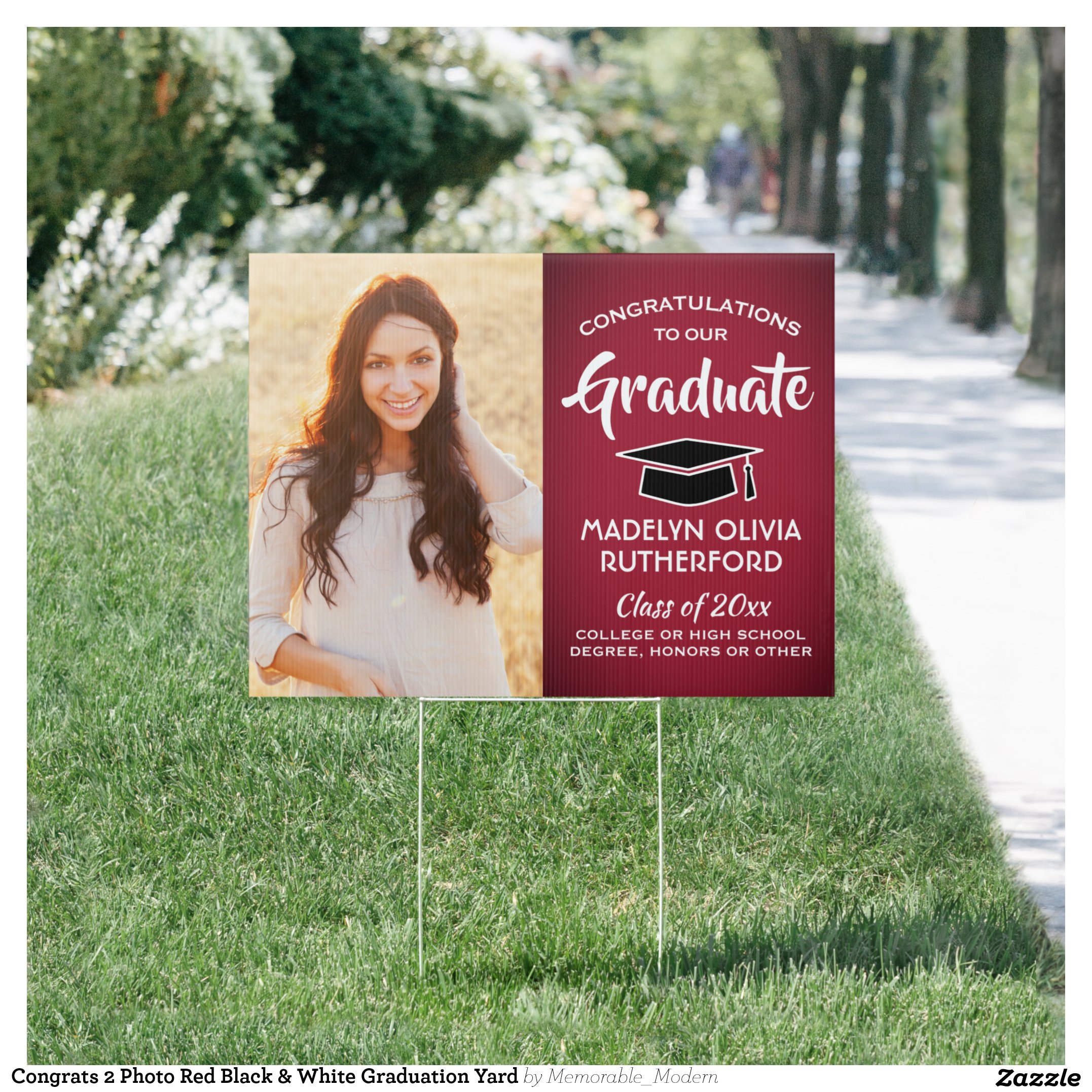 Congrats 2 Photo Red Black & White Graduation Yard Sign