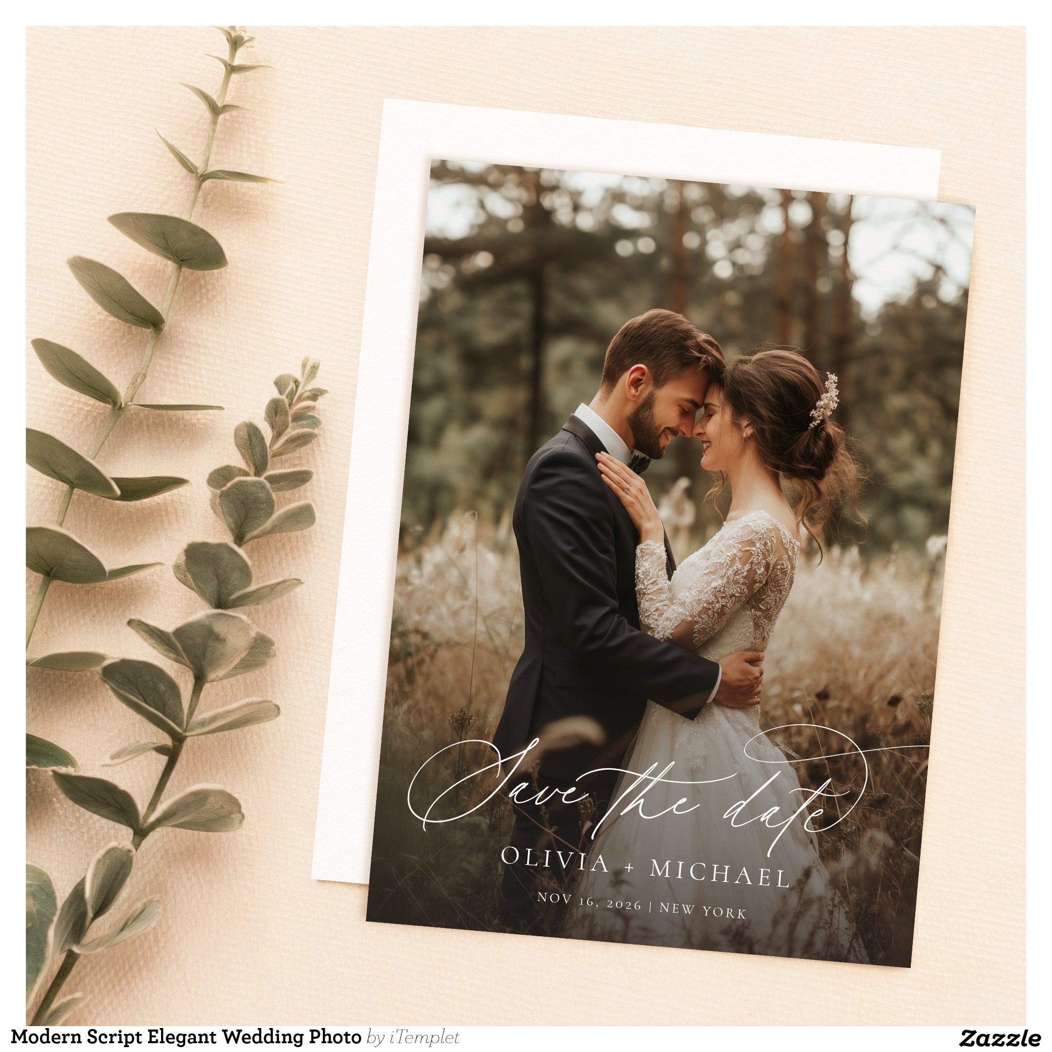 Modern Script Elegant Wedding Photo Save The Date