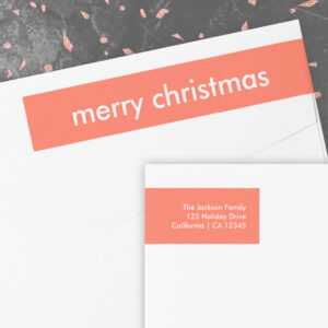 Coral Red Christmas Minimalist Return Address Wrap Around Label