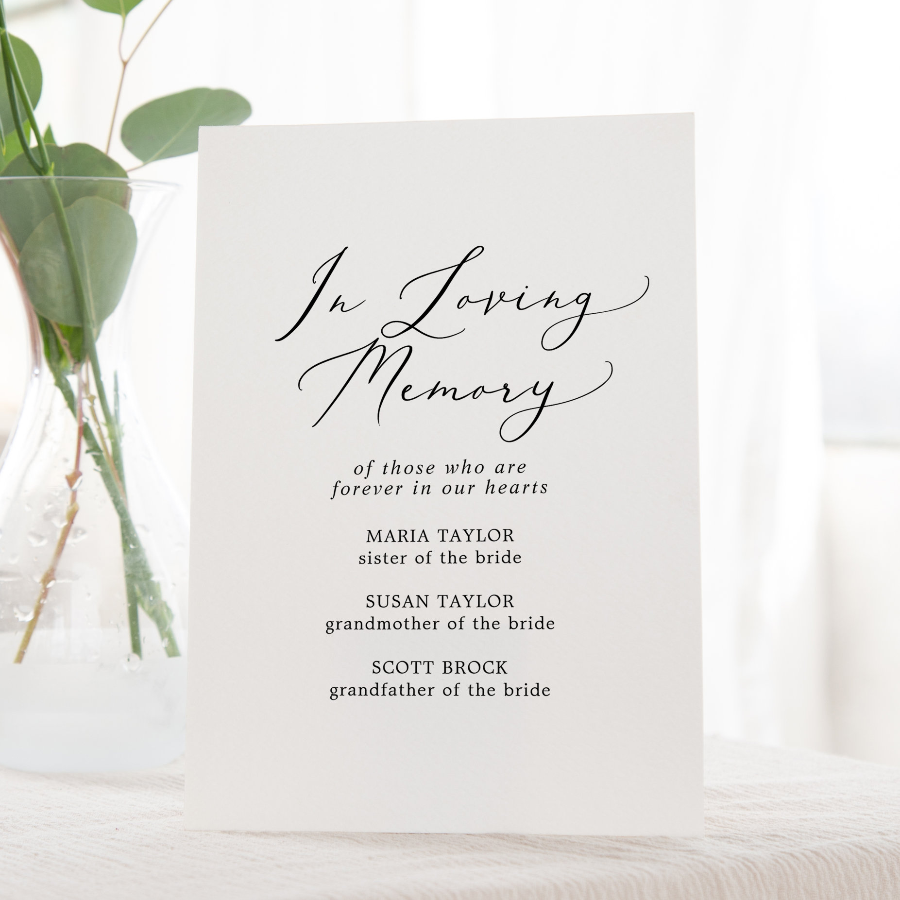 Delicate Black In Loving Memory Wedding Memorial Pedestal Sign