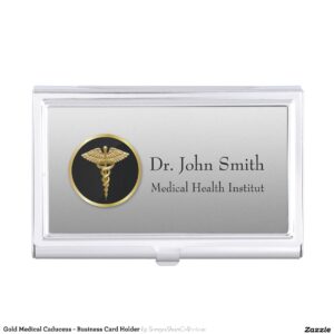 Gold Medical Caduceus - Business Card Holder