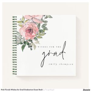 Pink Florals Wishes for Grad Graduation Guest Book