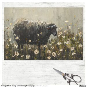 Vintage Black Sheep Oil Painting Decoupage Tissue Paper
